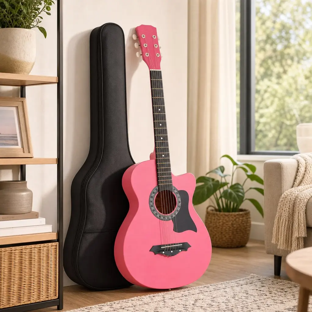 Steel String Acoustic Guitar 38 Inch Right Handed Pink