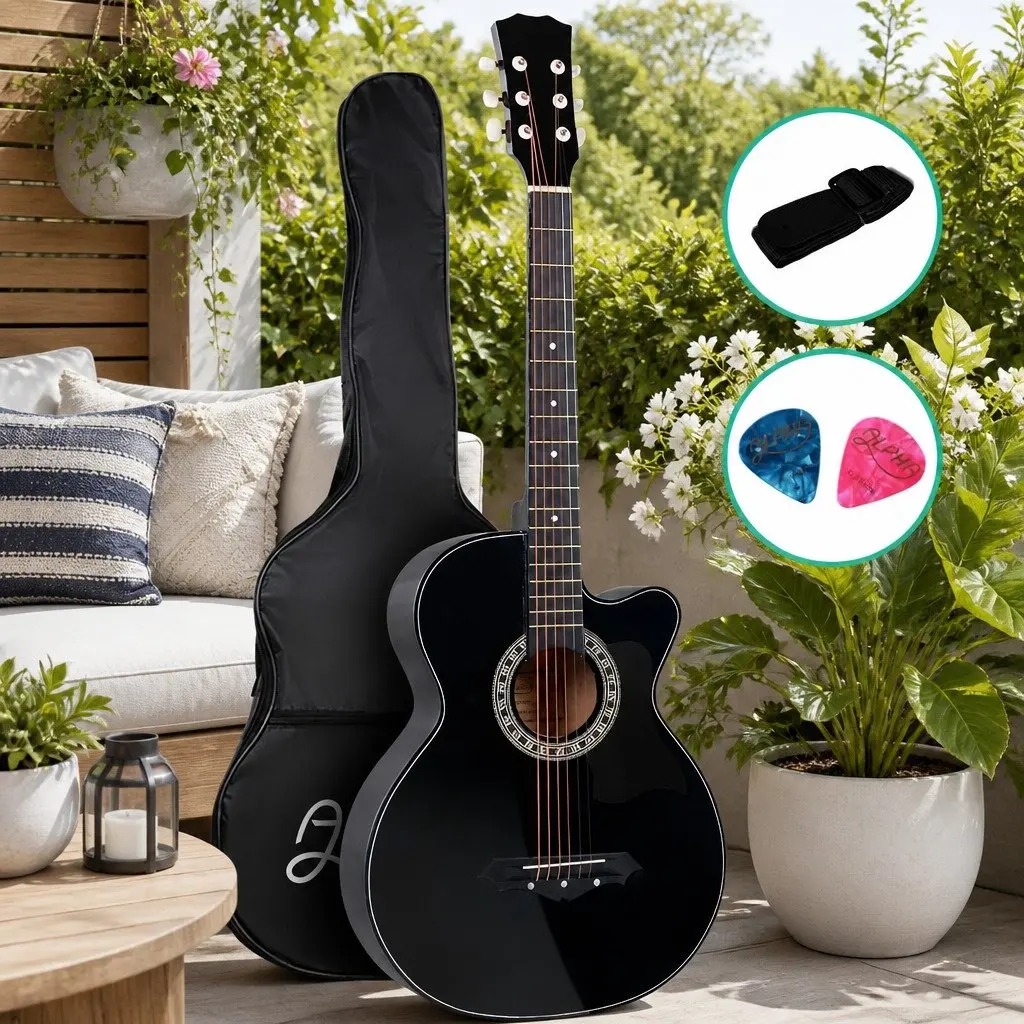 38 Inch Black Acoustic Cutaway Guitar for Right-Handed Players