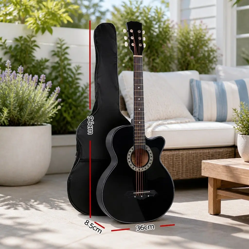 38 Inch Black Acoustic Cutaway Guitar for Right-Handed Players