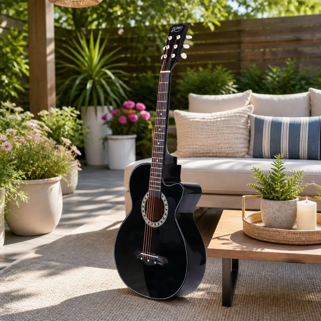 38 Inch Black Acoustic Cutaway Guitar for Right-Handed Players