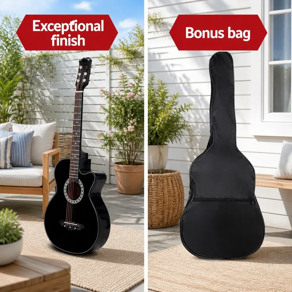 38 Inch Black Acoustic Cutaway Guitar for Right-Handed Players