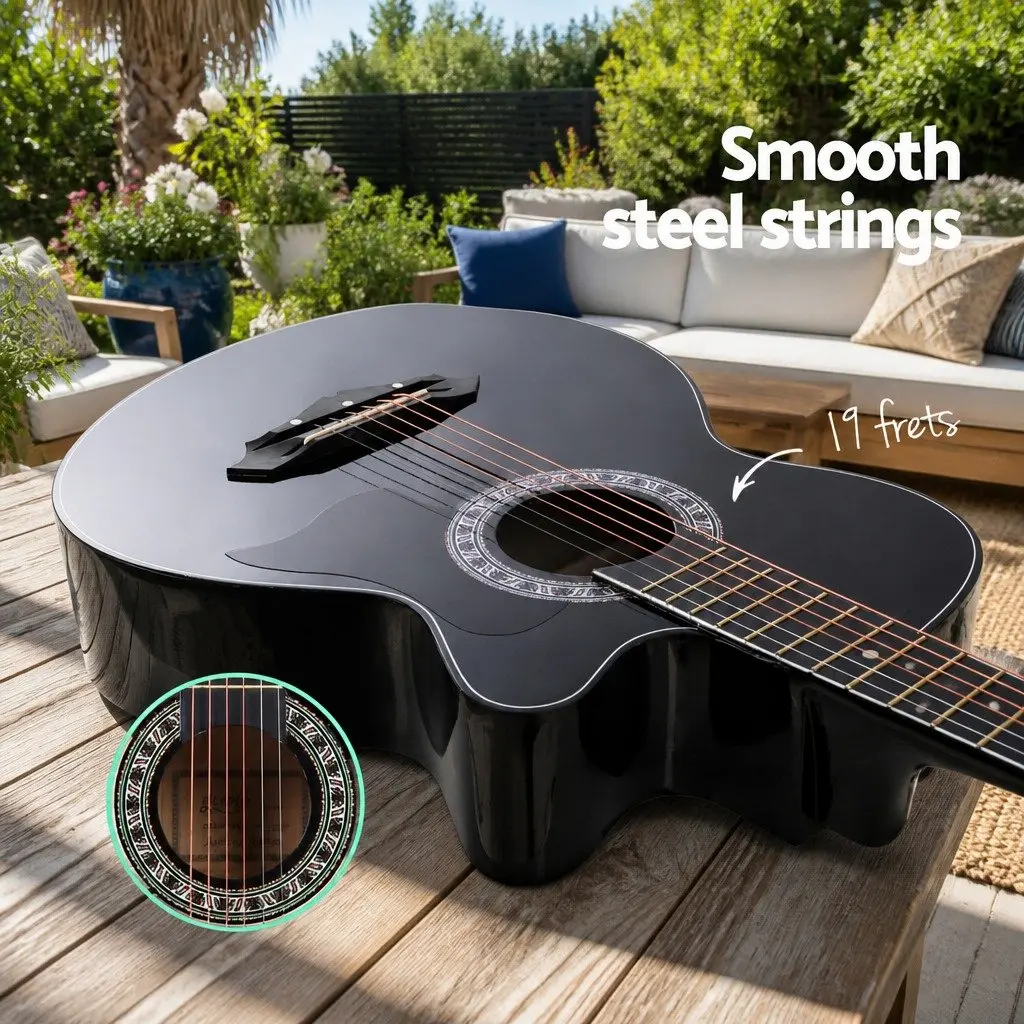 38 Inch Black Acoustic Cutaway Guitar for Right-Handed Players