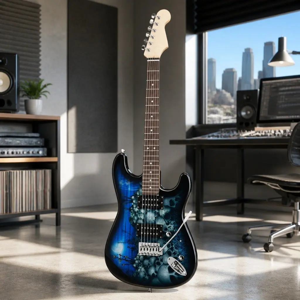 Electric Guitar Poplar Full Size Blue Skull