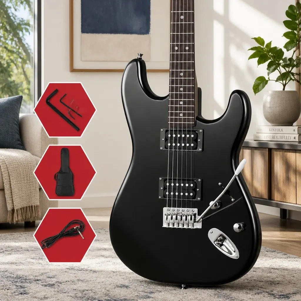 Electric Guitar Poplar 41 Inch Black with Humbucker Pickups 3-Way Switch