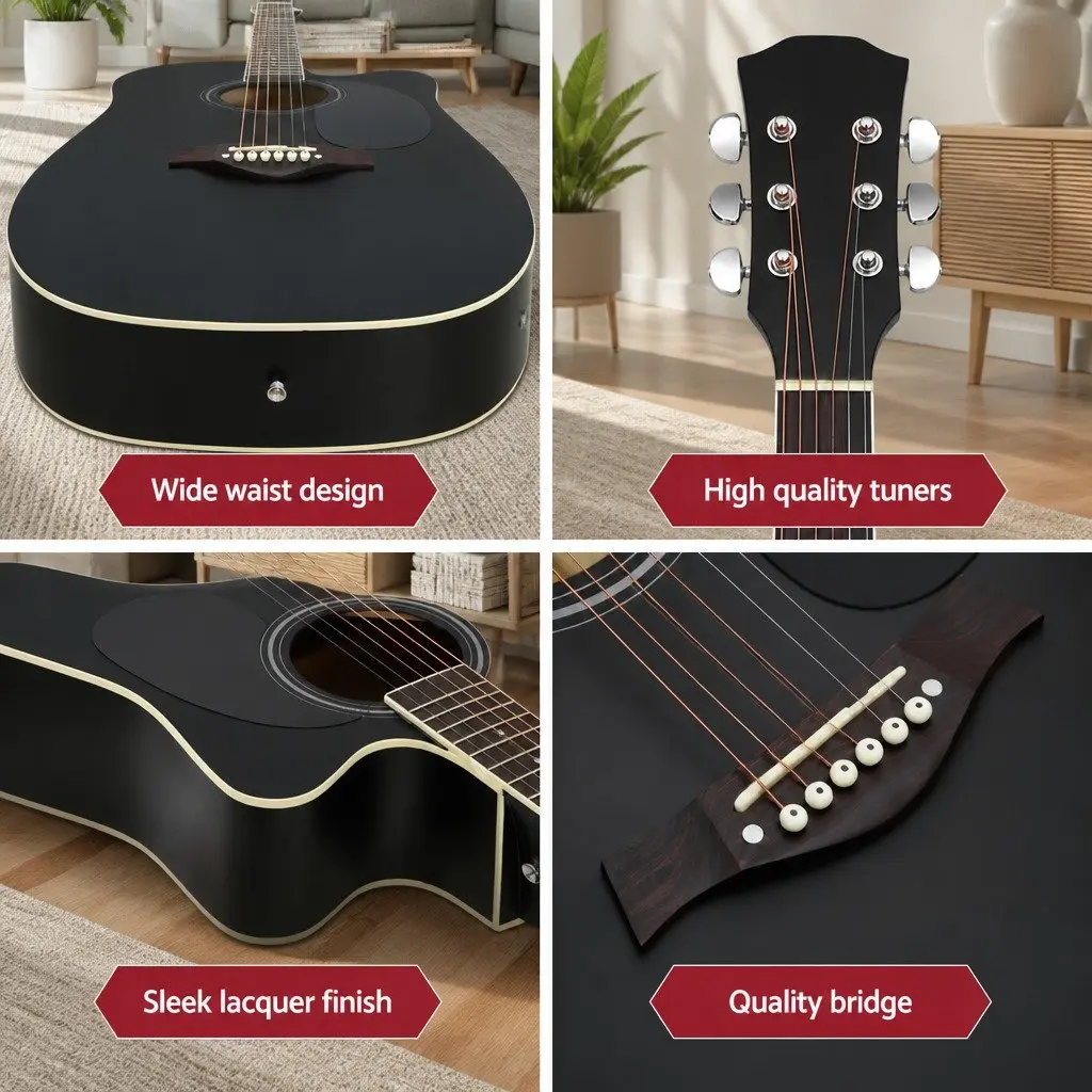 41 Inch Acoustic Guitar Laminated Linden Black