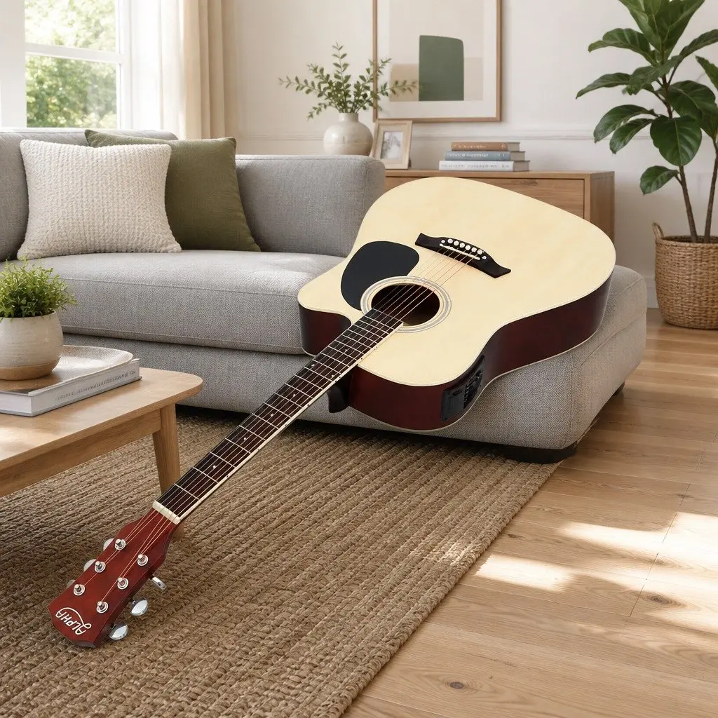 Acoustic Guitar Laminated Linden 41 Inch Natural Wood Cutaway Electric Output 5-Band EQ