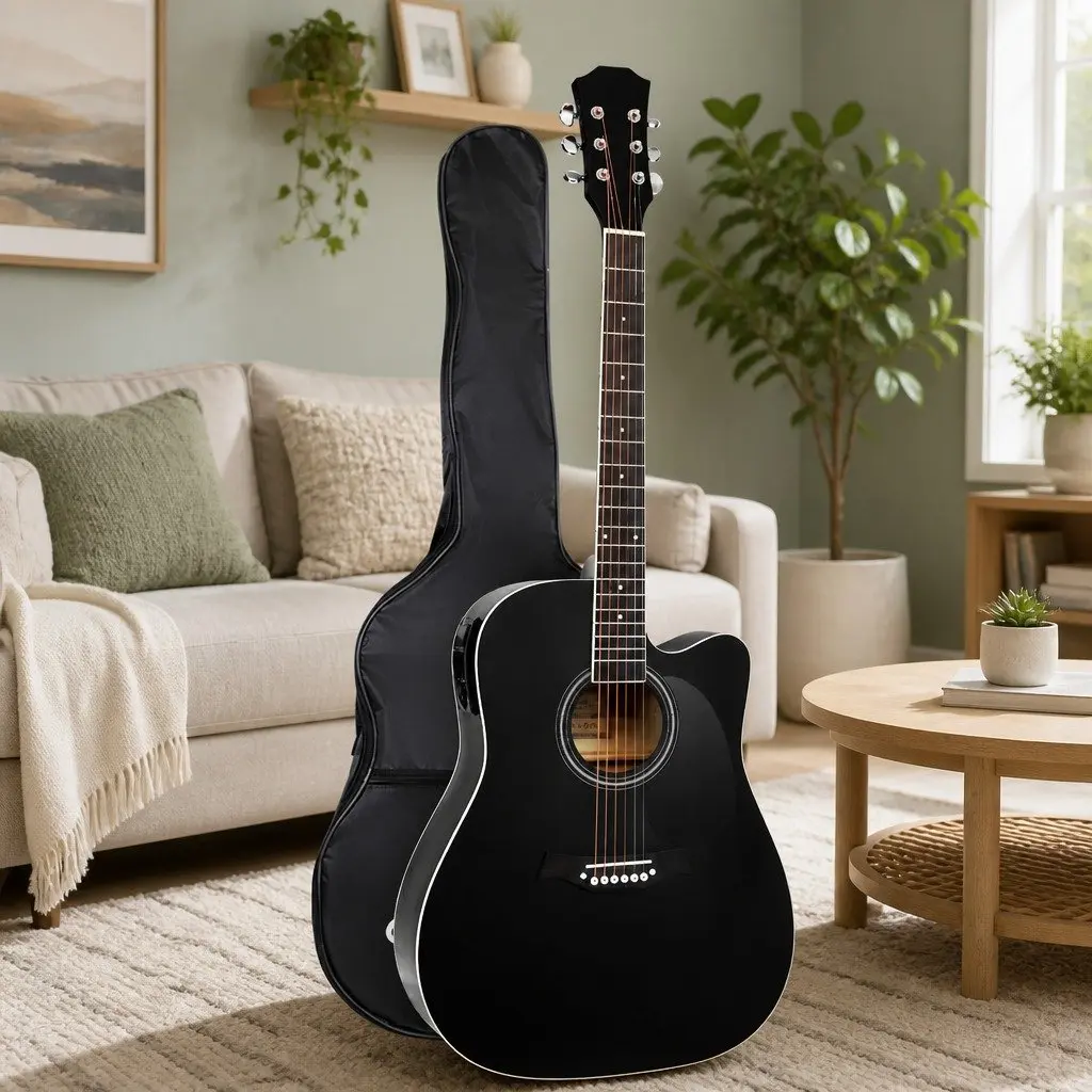 41 Inch Black Cutaway Acoustic Guitar with 5-Band EQ