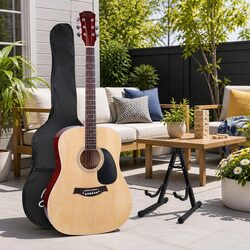 41 Inch Acoustic Cutaway Guitar Steel String Dreadnought Wood Body with Stand