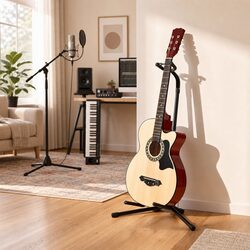 Guitar Stand Folding Acoustic Electric Bass A-Frame Adjustable Iron Holder Black