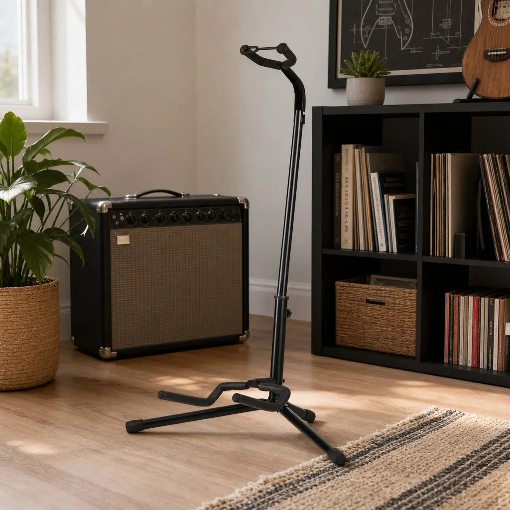 Guitar Stand Iron Adjustable Folding A-Frame Holder Black