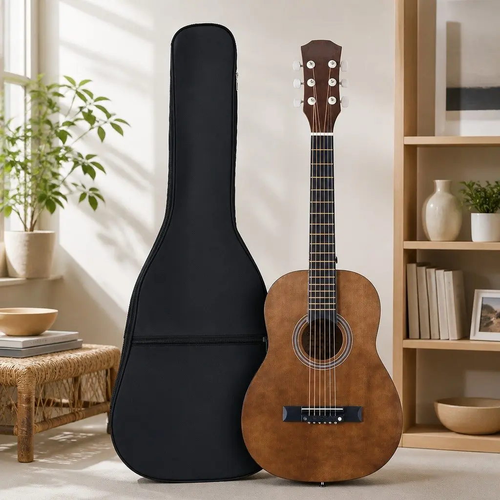 Steel String Acoustic Guitar 31 Inch Compact Black Bass Plywood Poplar Wood with Gig Bag