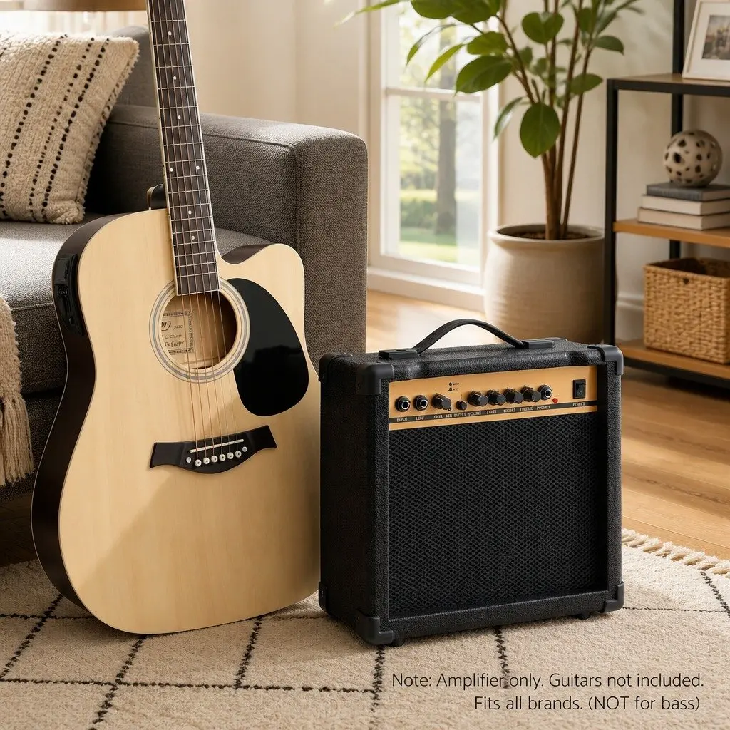 Guitar Amplifier 20W Portable Black 6.5 Inch Speaker 3-Band EQ Overdrive Headphone Jack