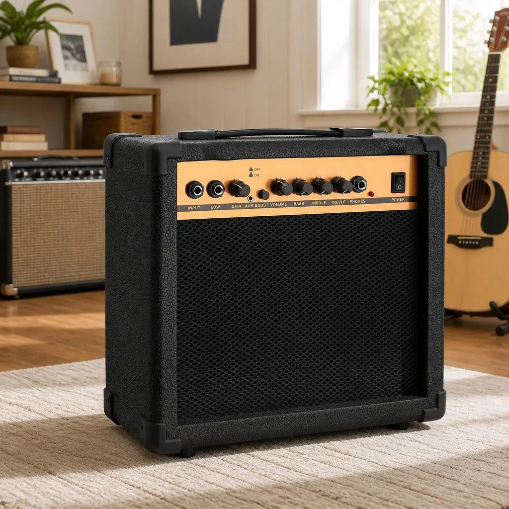Guitar Amplifier 20W Portable Black 6.5 Inch Speaker 3-Band EQ Overdrive Headphone Jack