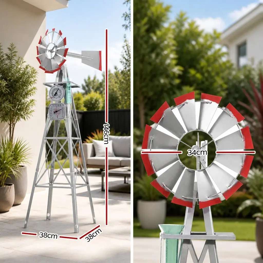 4FT Garden Windmill with Weathervane and 12 Blades