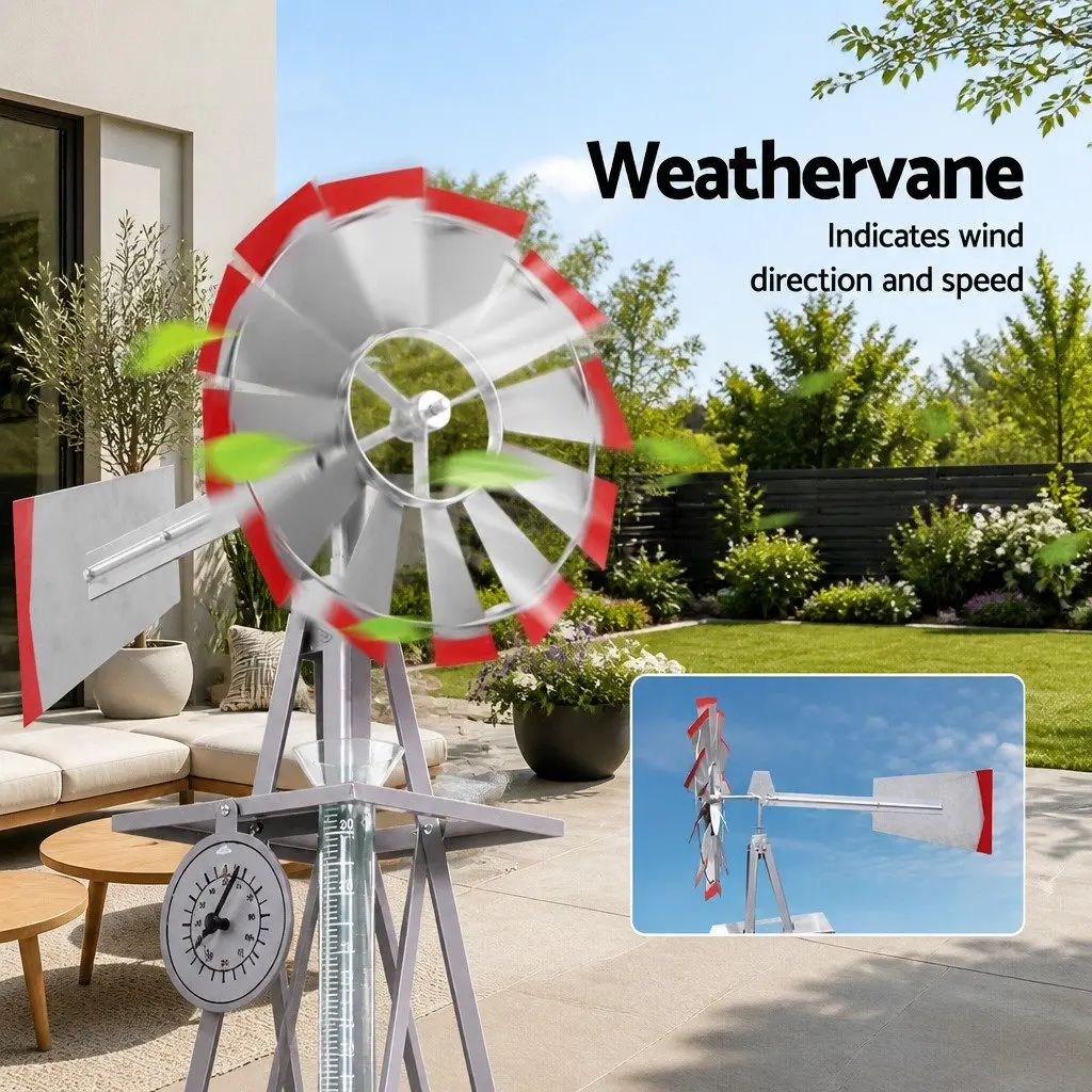 4FT Garden Windmill with Weathervane and 12 Blades