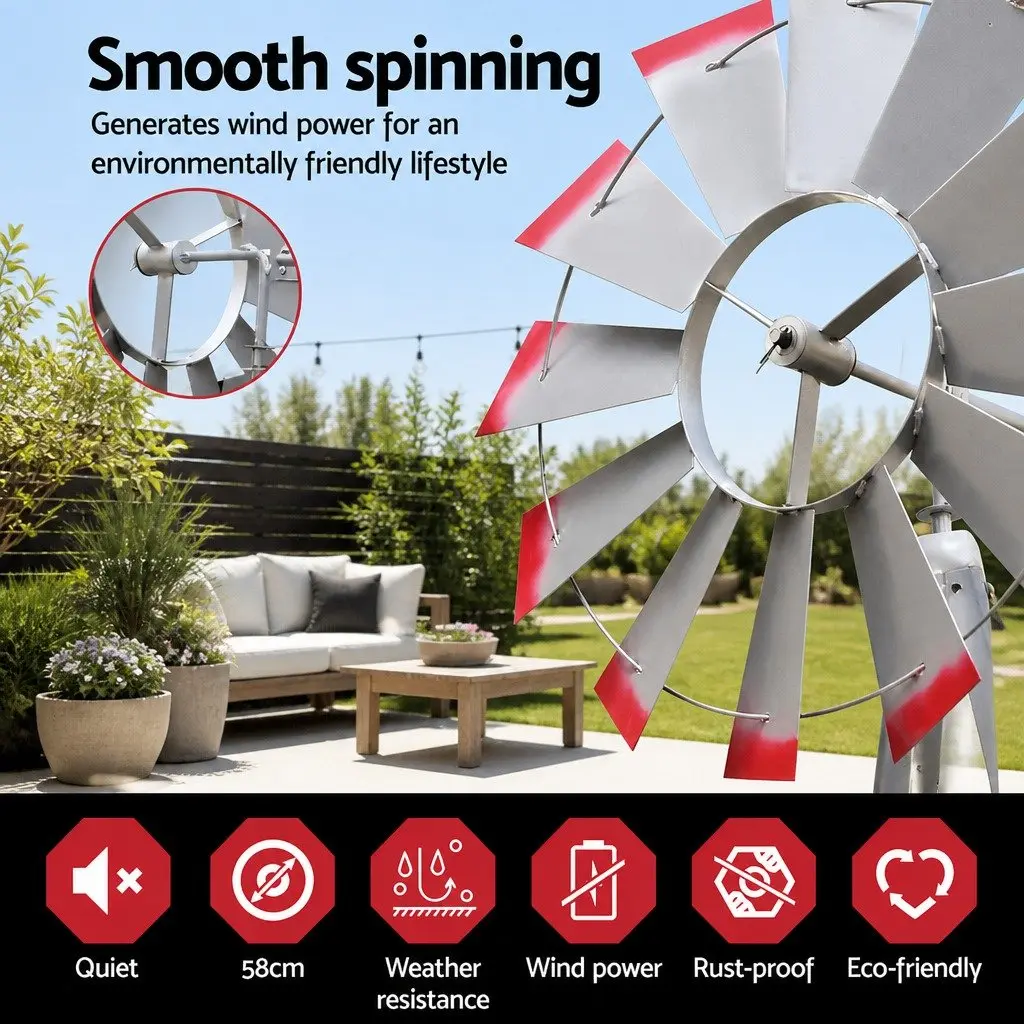 4FT Garden Windmill with Weathervane and 12 Blades