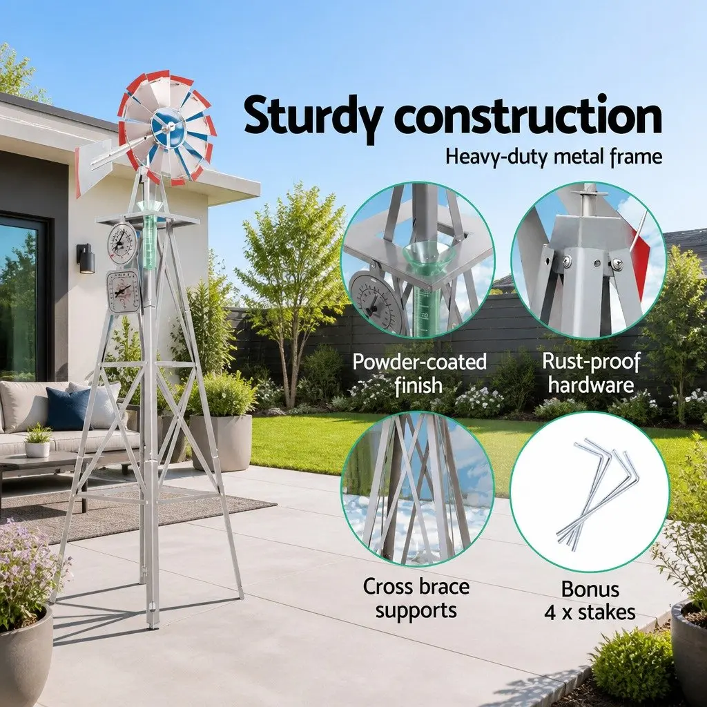 4FT Garden Windmill with Weathervane and 12 Blades