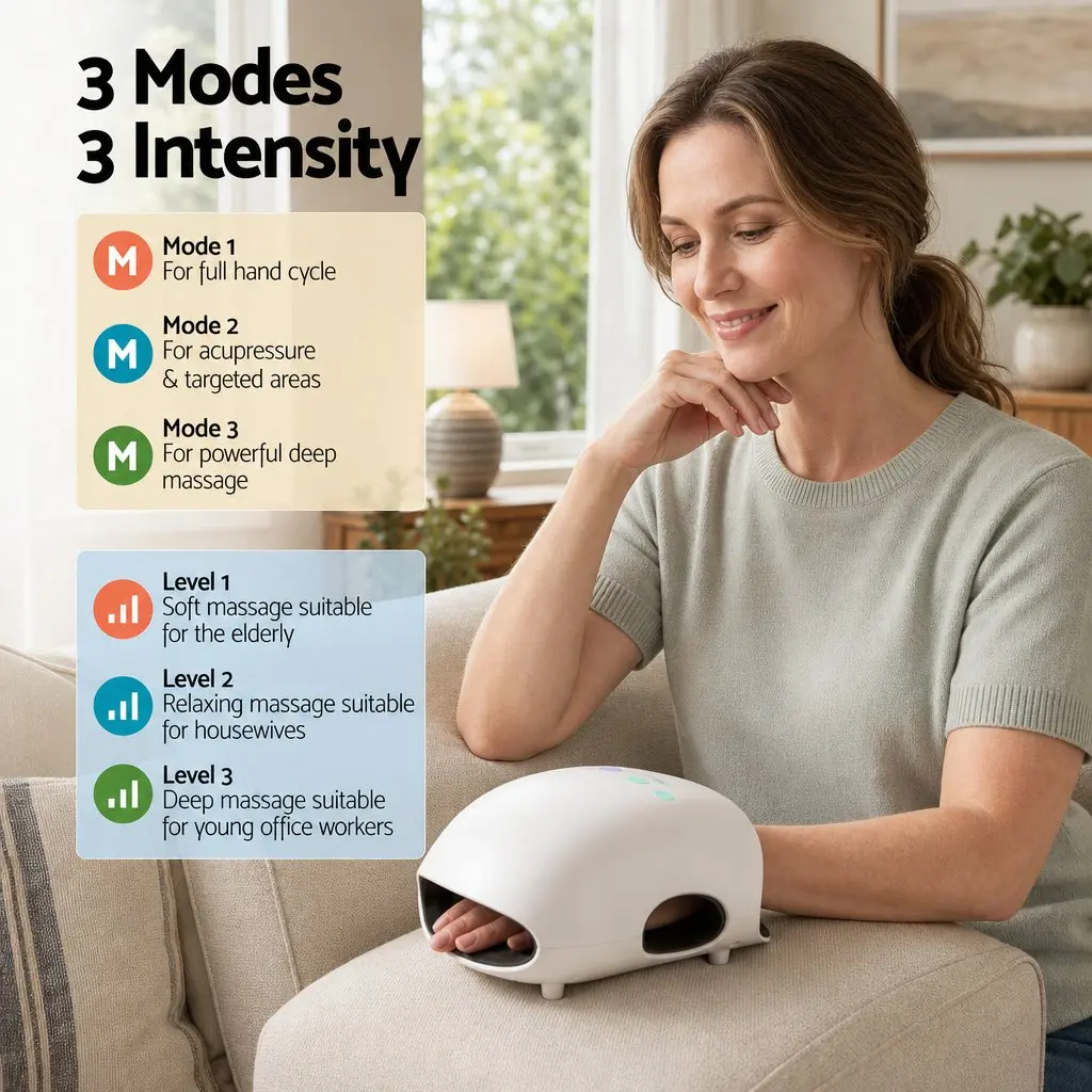 Hand Massager Air Compression Cordless White 3 Modes 3 Temperatures