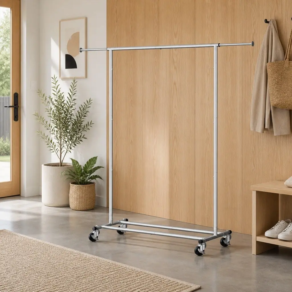 Adjustable Silver Clothes Rack for Coats and Dresses
