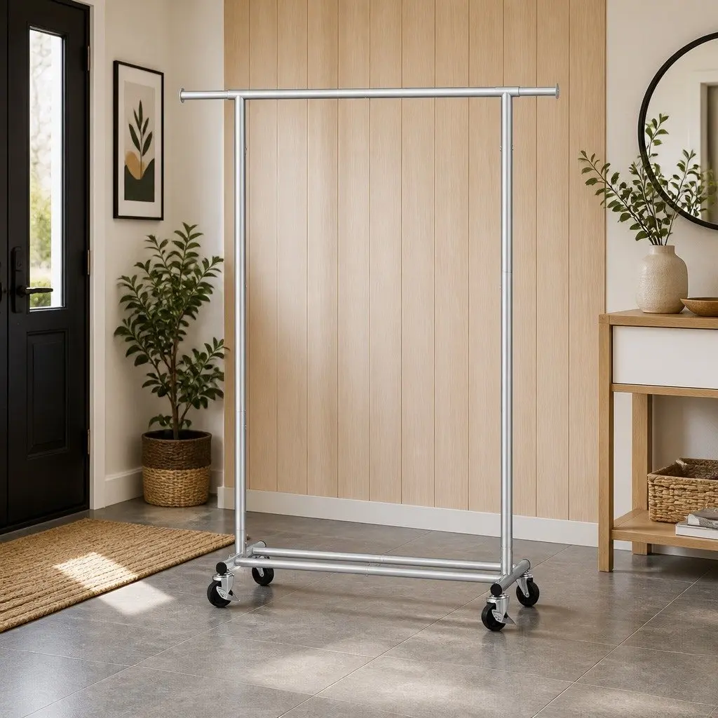 Adjustable Silver Clothes Rack for Coats and Dresses