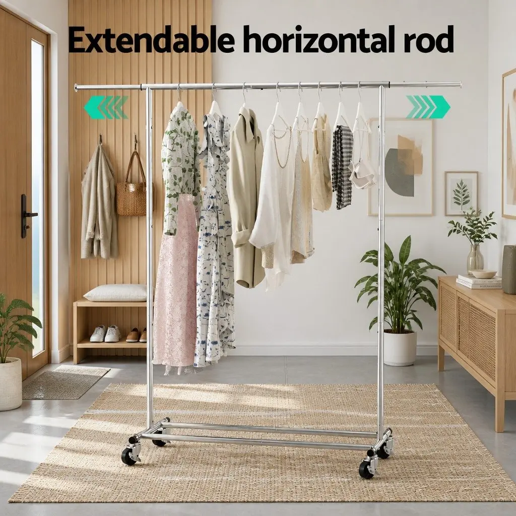 Adjustable Silver Clothes Rack for Coats and Dresses