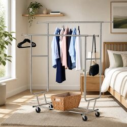 Double Rail Adjustable Coat Stand with Enhanced Capacity