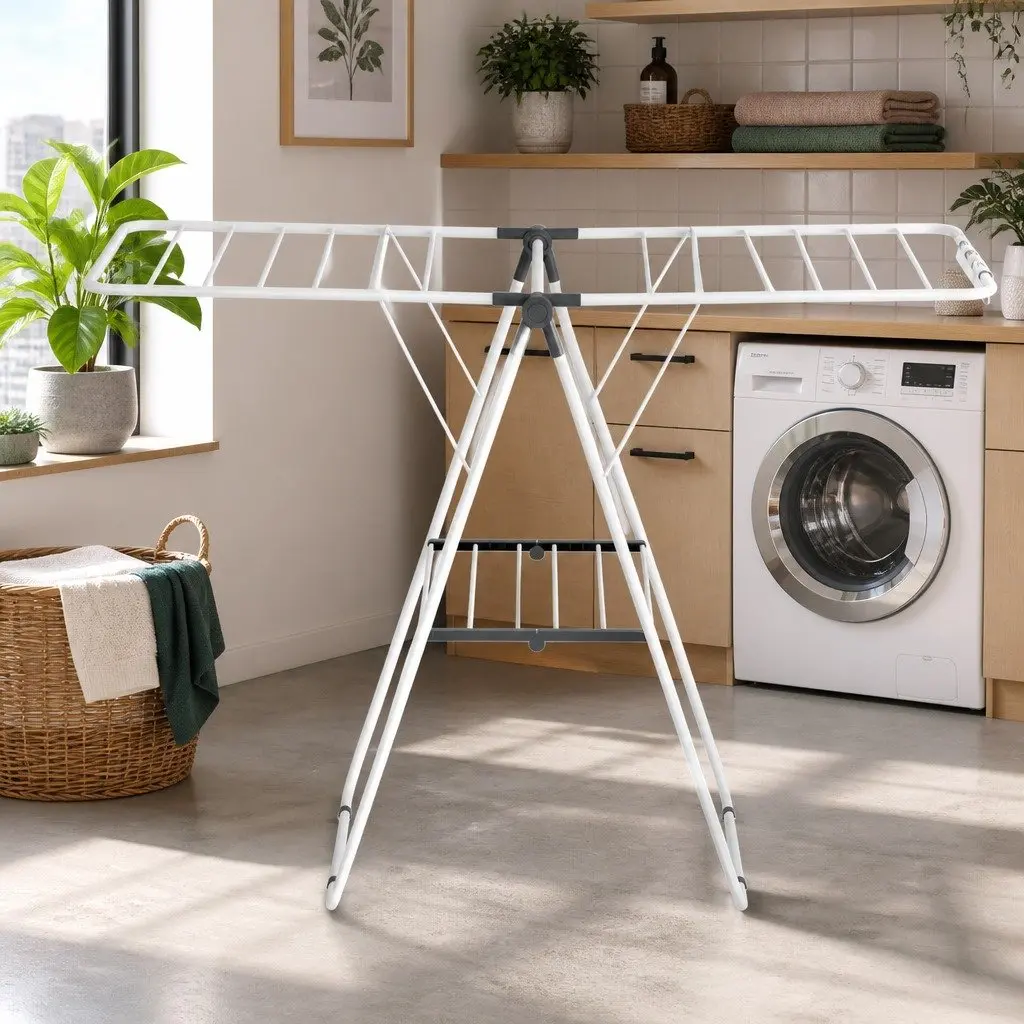 Clothes Drying Rack Metal 139CM White Foldable 2 Tier Laundry Dryer Stand