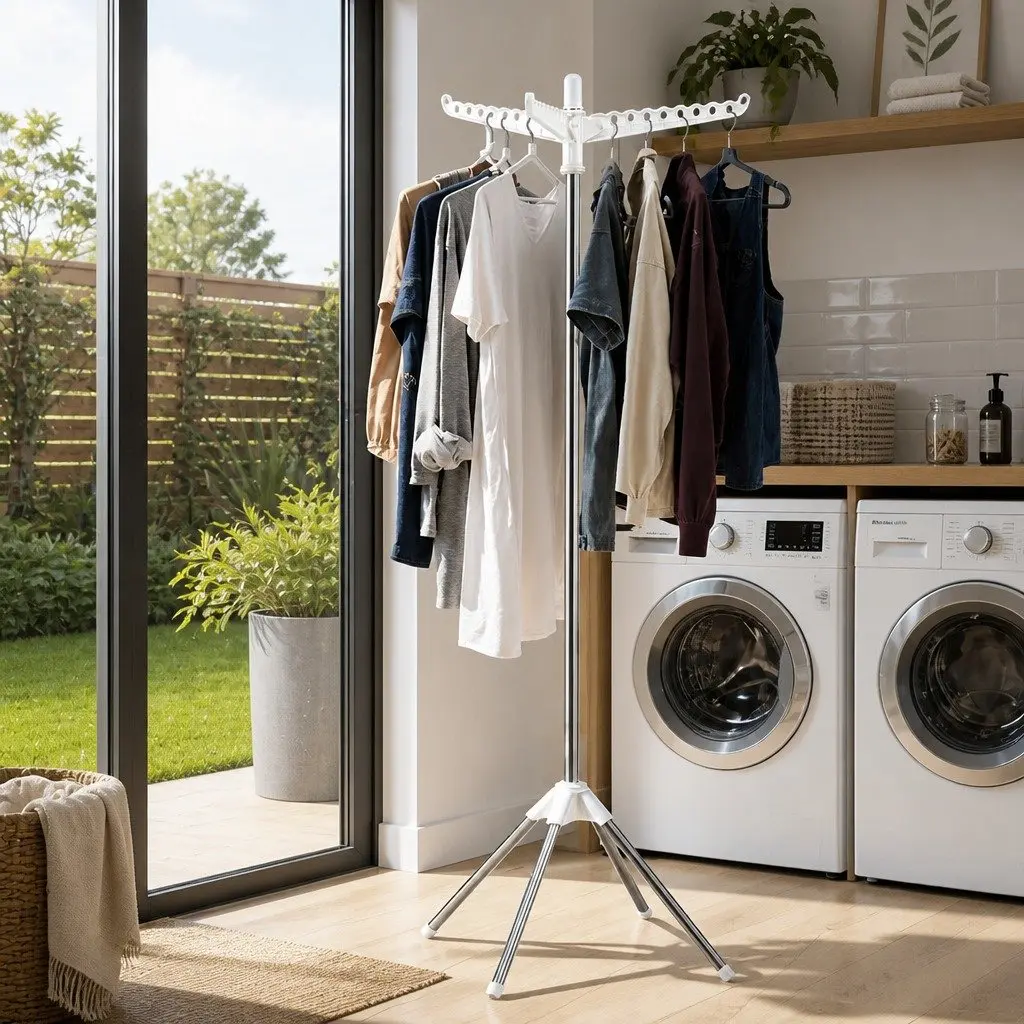 Clothes Rack Steel 163cm White Silver Foldable Rotatable Hanger Space-Saving Drying Stand