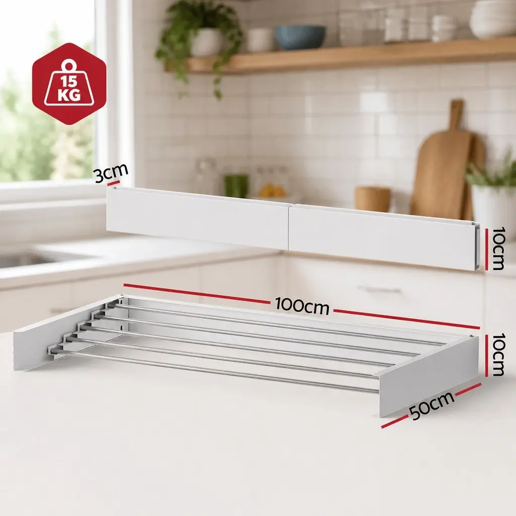 Wall Mounted Clothes Drying Rack Stainless Steel 5 Rods White and Silver