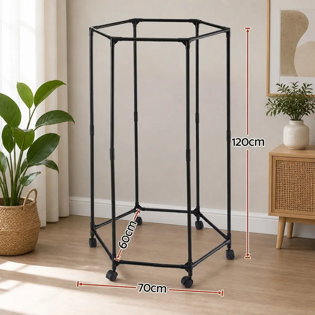 Clothes Rack Metal 70cm x 60cm x 120cm Black 6 Hanging Rods Swivel Casters