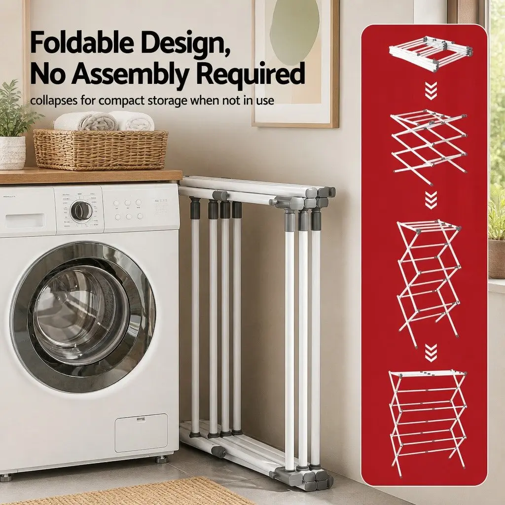 Clothes Rack Metal Grey and White Foldable Portable Drying Stand 11 Hanging Rods
