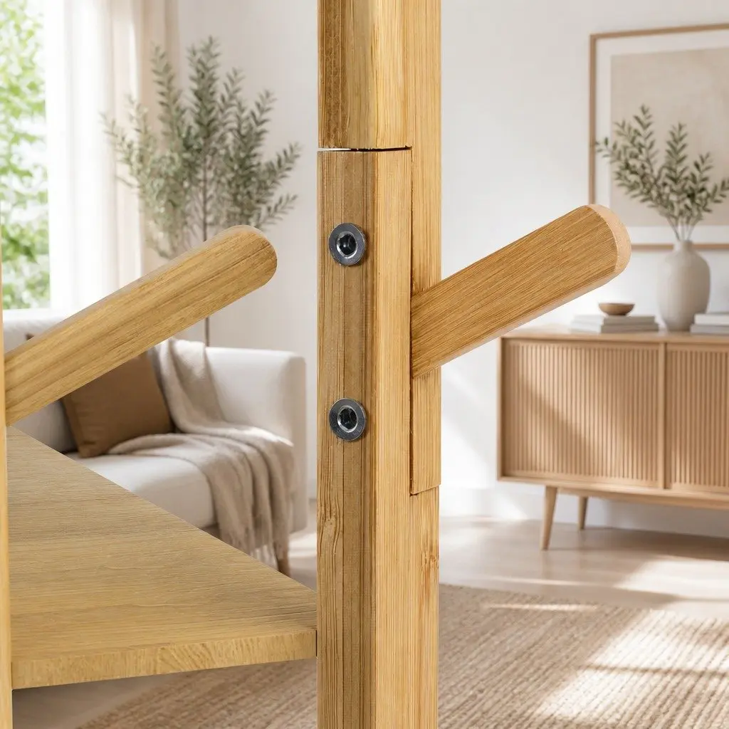 Clothes Rack Airer Coat Stand 9 Hooks Bamboo Garment Storage Hanger Tree Design
