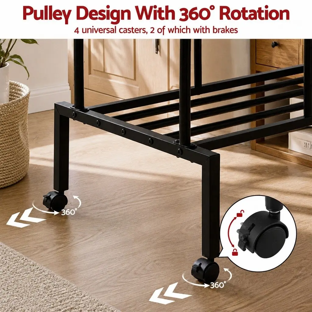 Double Rod Clothes Rack Coat Stand Hanger Airer Storage Shelf 4-in-1 Organizer
