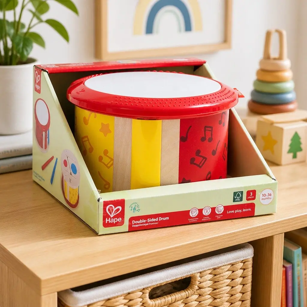 Wooden Toy Drum Double Sided Kids Musical Instrument for Early Learning Rhythm Play