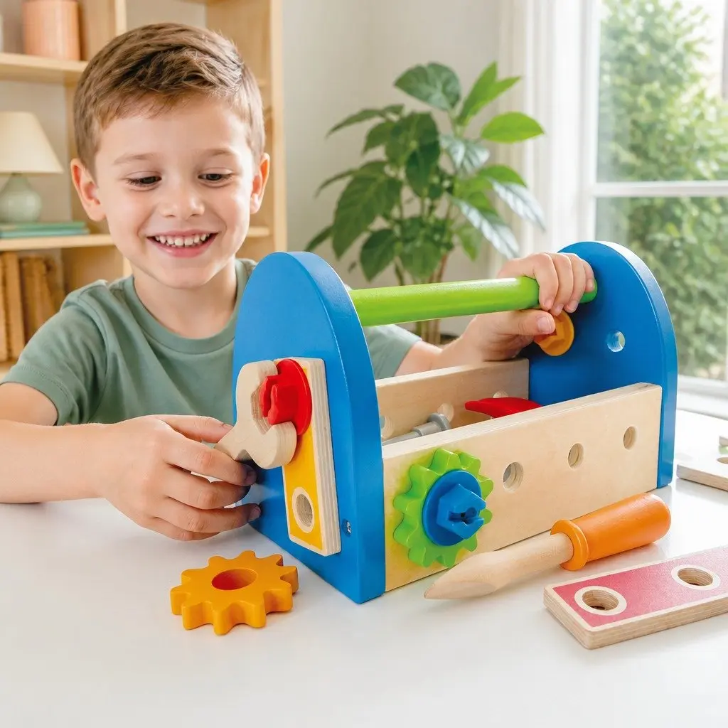 17pc Kids Wooden Tool Box for Creative Play
