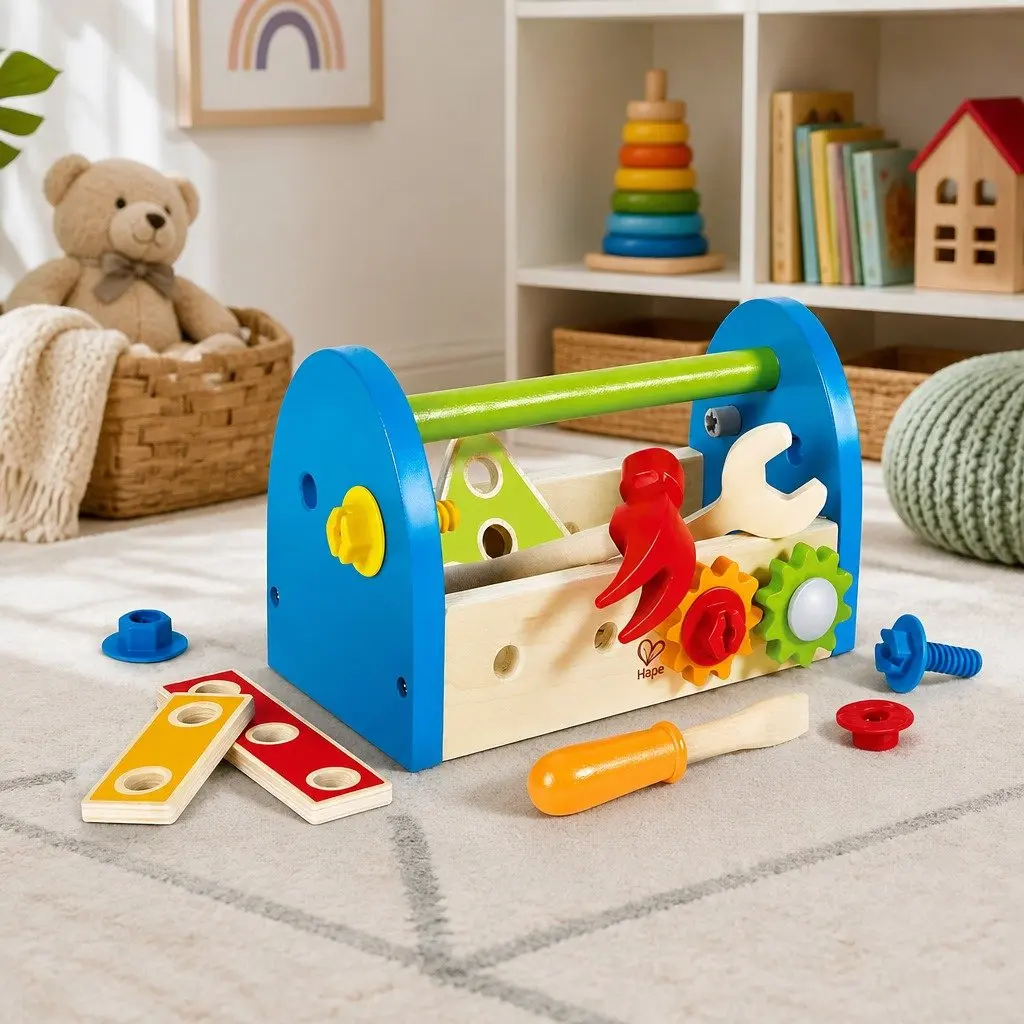 17pc Kids Wooden Tool Box for Creative Play