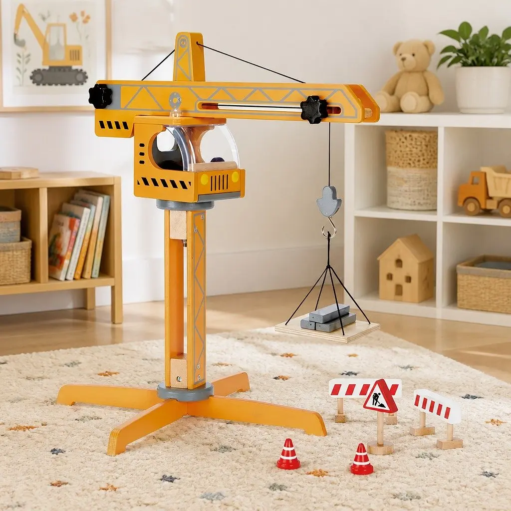 Crane Lift Playset Wooden 10 Piece Construction Toy