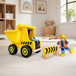 Durable Wooden Dump Truck Toy with Tilting Bed