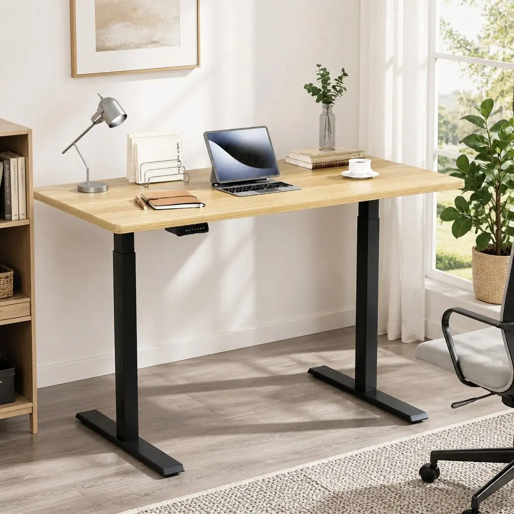 Dual Motor Height Adjustable Desk Frame with Oak Top 140cm
