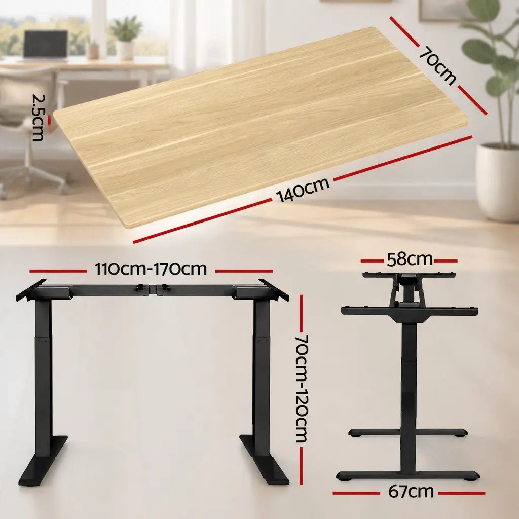 Dual Motor Height Adjustable Desk Frame with Oak Top 140cm