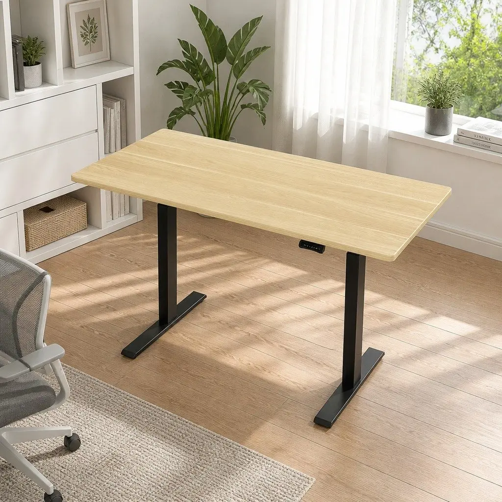 Dual Motor Height Adjustable Desk Frame with Oak Top 140cm