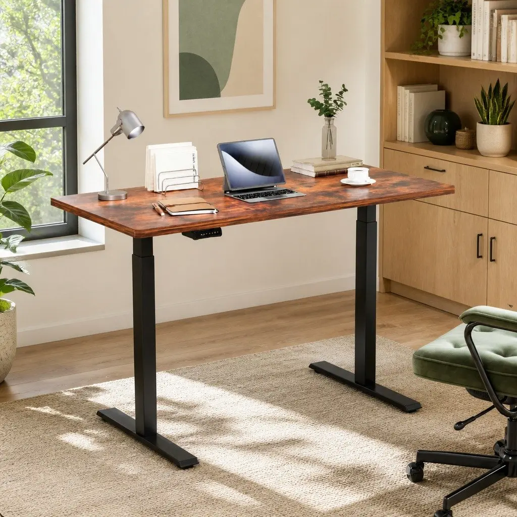 Dual Motor Height Adjustable Desk Frame 140cm Rustic Brown