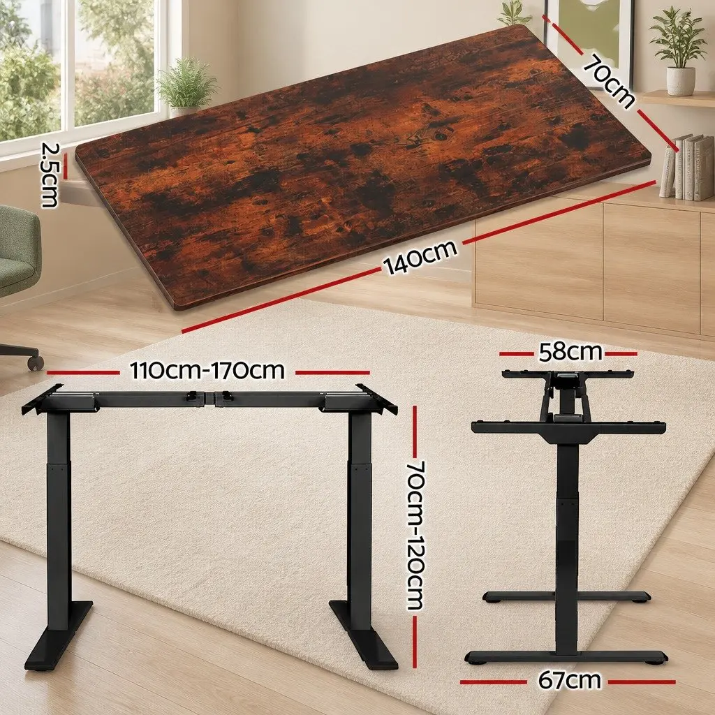 Dual Motor Height Adjustable Desk Frame 140cm Rustic Brown
