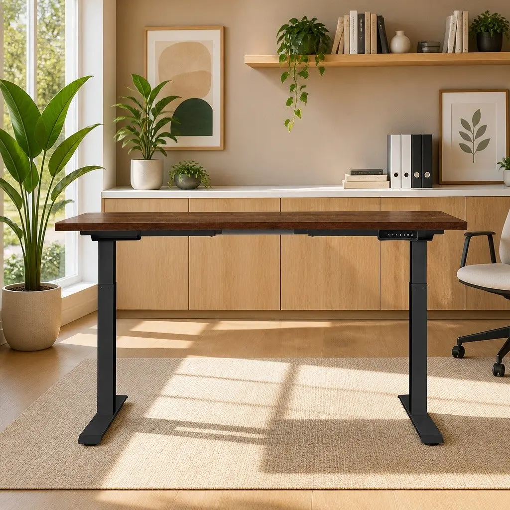 Dual Motor Height Adjustable Desk Frame 140cm Rustic Brown