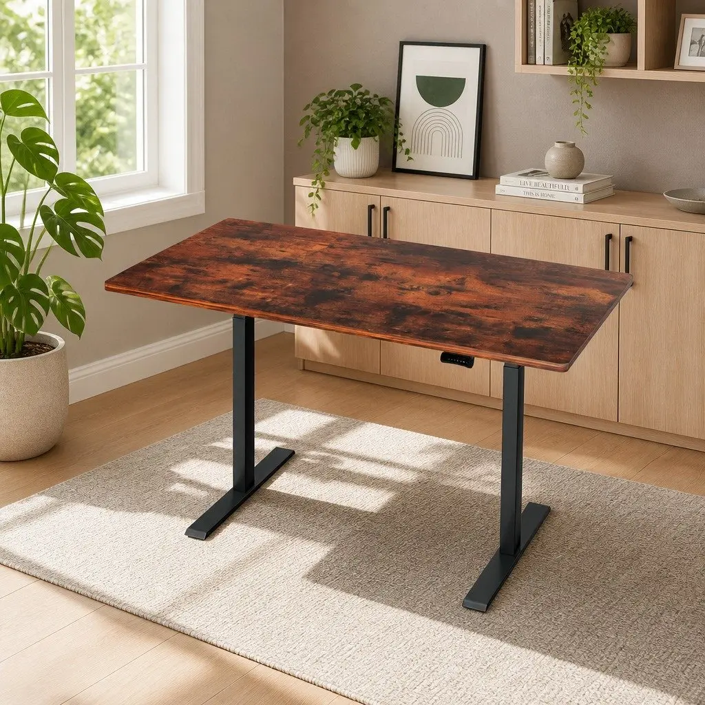 Dual Motor Height Adjustable Desk Frame 140cm Rustic Brown