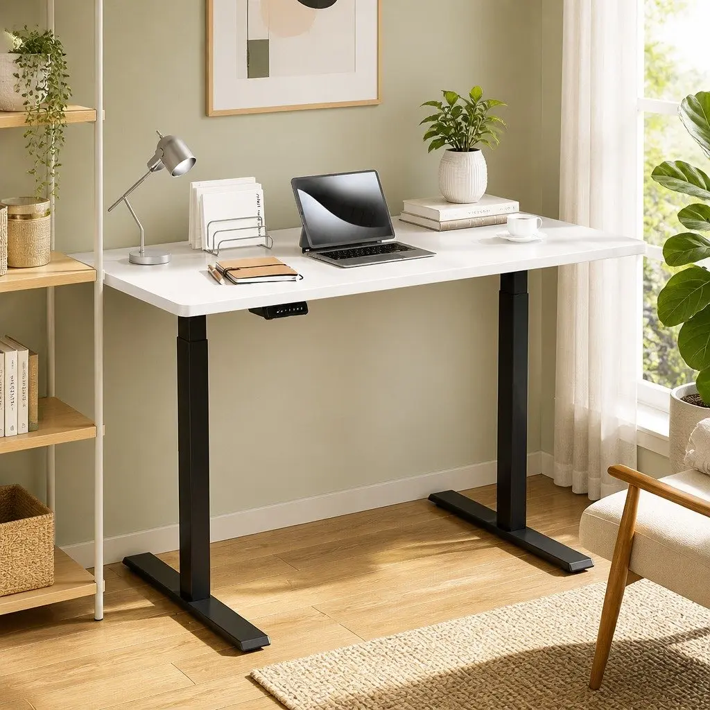 Dual Motor Adjustable Standing Desk Frame White 140cm