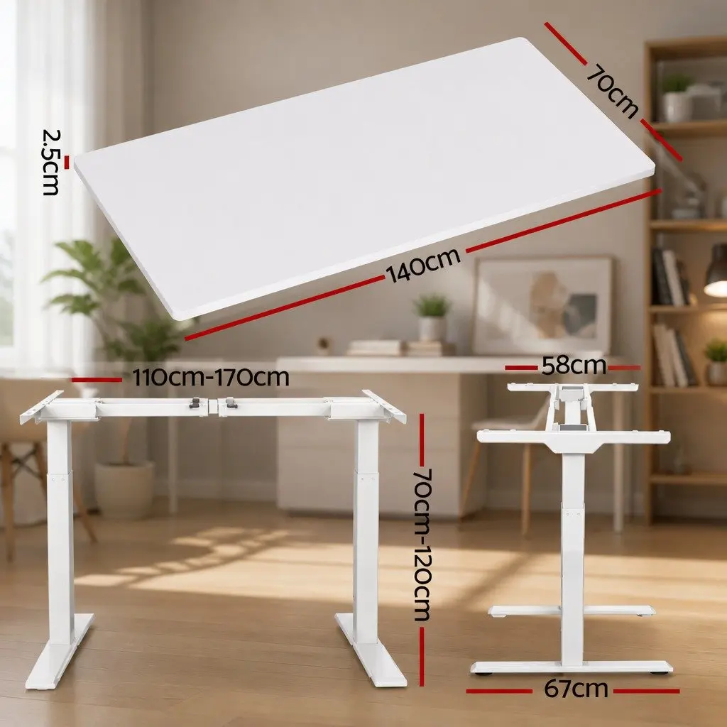 Dual Motor Adjustable Standing Desk Frame White 140cm