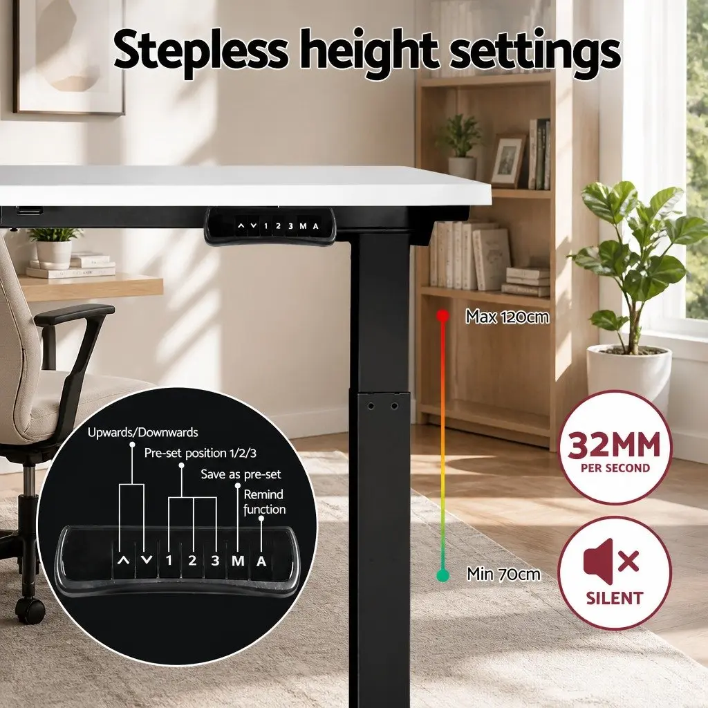 Dual Motor Adjustable Standing Desk Frame White 140cm