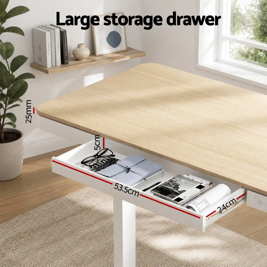 Height Adjustable Electric Desk Walnut Particle Board 120cm Dual Motor with Storage Drawer and USB Charging Ports