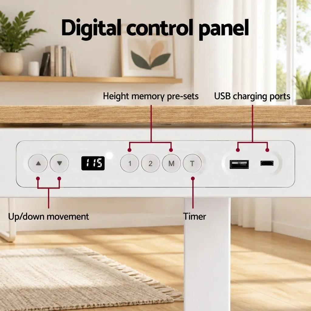 Height Adjustable Electric Desk Walnut Particle Board 120cm Dual Motor with Storage Drawer and USB Charging Ports